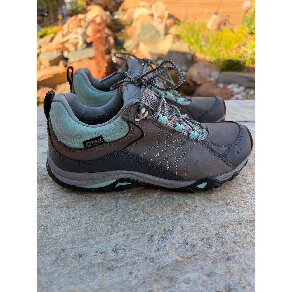 Oboz Womens Sapphire Low B-Dry Waterproof Hiking Shoes Gray Mint 71602 Size 6
